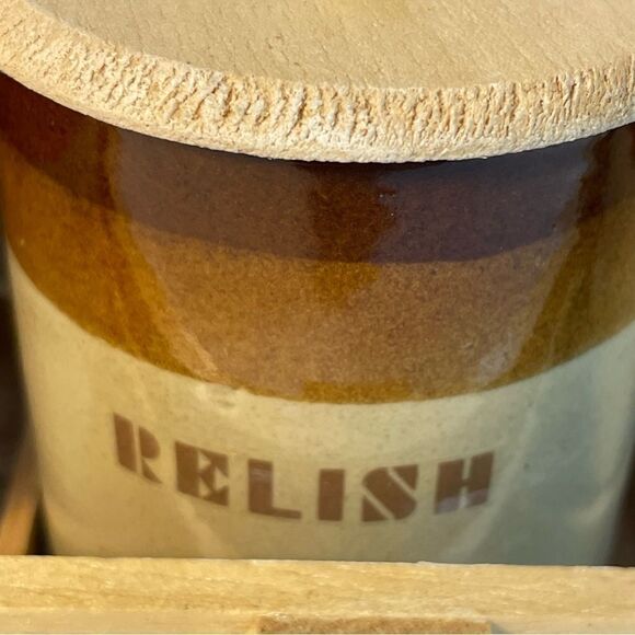 Vintage Table top relish condiments set with wooden caddy by Le Gran imports - Picture 9 of 15